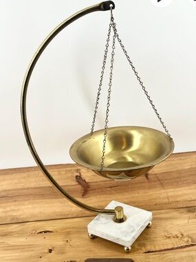 Rare find! Brass Hanging Bowl on Marble Base - Mid- Century.